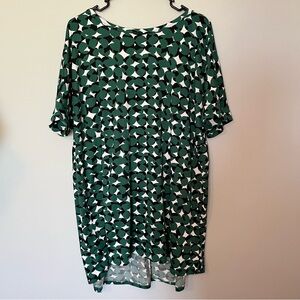Green and White Geometric Crew Neck Blouse